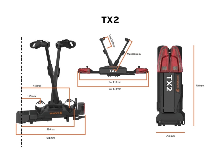 Spinder fietsendrager TX2 LED opvouwbaar, 2 fietsen