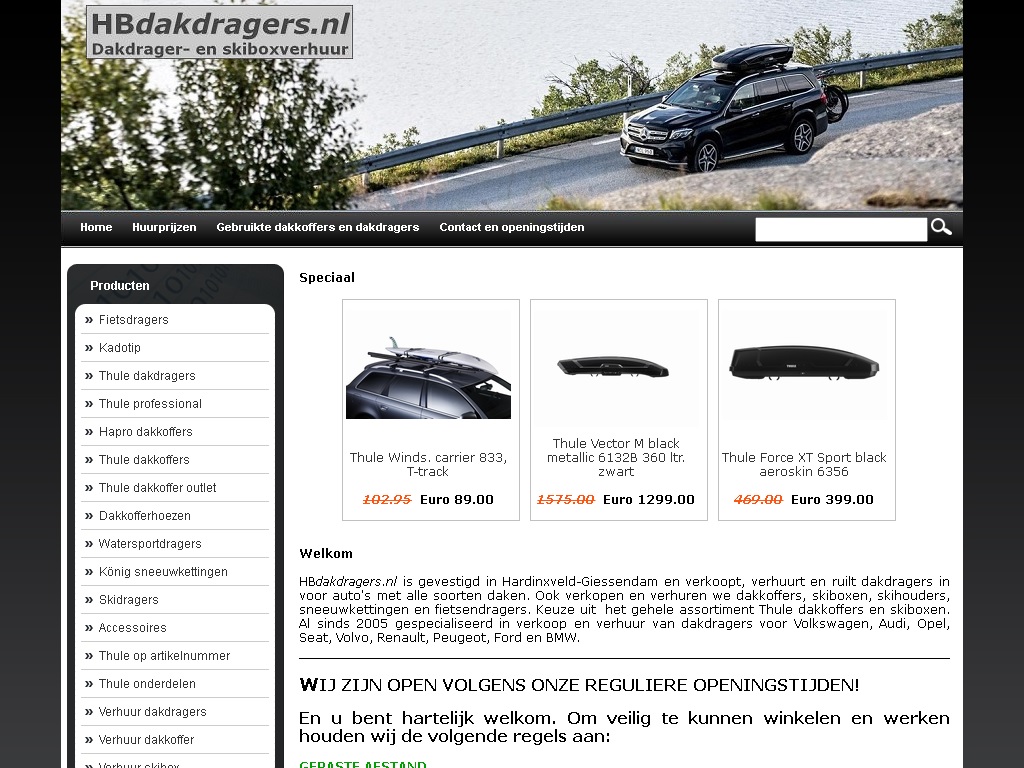 Advertentie Vlekkeloos reguleren HBdakdragers :: Verhuur en verkoop van nieuwe en gebruikte Thule dakdragers,dakkoffers  en skiboxen.